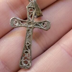 Vintage Silver Tone Crucifix Pendant Openwork Cross Jesus Figure Religious Charm